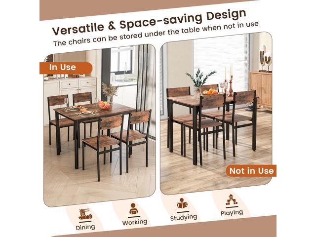 Tangkula Dining Table Set for 4, Retro Kitchen Table and Chairs Set for 4, Metal Frame, Space-Saving Table and Chairs Set of 4 for Small Place,...