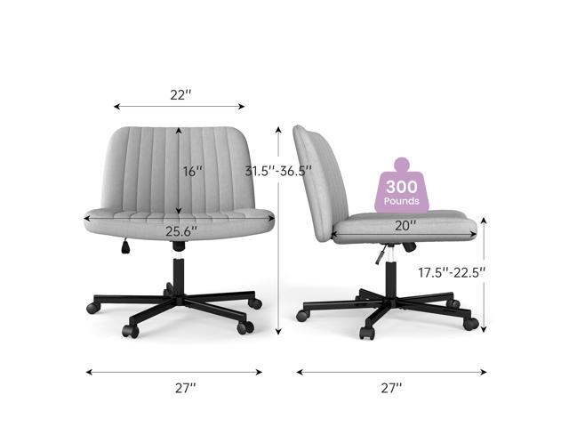 Criss Cross Chair, Extra Wide Armless Rolling Office Desk Chair with Wheels, Plus Size Viral Vanity Legged Chair, Bedroom, Grey