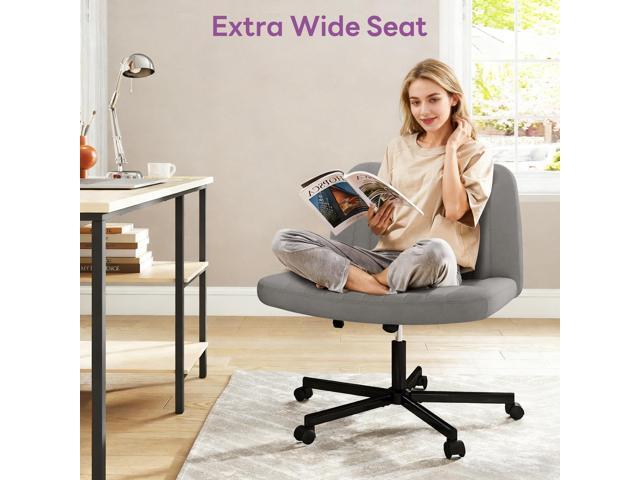 Criss Cross Chair, Extra Wide Armless Rolling Office Desk Chair with Wheels, Plus Size Viral Vanity Legged Chair, Bedroom, Grey