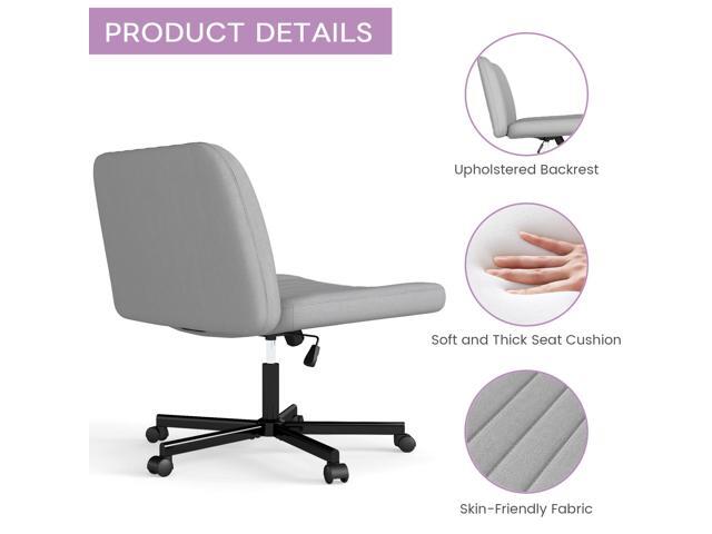 Criss Cross Chair, Extra Wide Armless Rolling Office Desk Chair with Wheels, Plus Size Viral Vanity Legged Chair, Bedroom, Grey