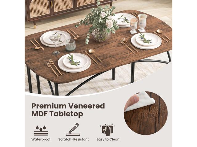 GOFLAME 3-Piece Dining Table Set for 4, Wooden Kitchen Table and 2 Benches Set with Metal Frame, Space-Saving Dinette Set for Living Room, Dining...