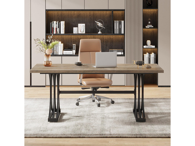 Tribesigns 63' Large Office Desk, Modern Executive Desks with Stylish Legs, Wood Computer Desk, Business Furniture Work Desk for Home Office (Grey...