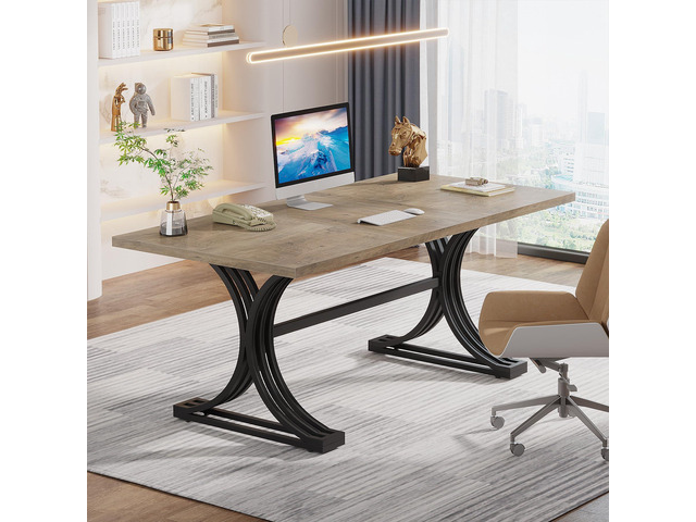 Tribesigns 63' Large Office Desk, Modern Executive Desks with Stylish Legs, Wood Computer Desk, Business Furniture Work Desk for Home Office (Grey...