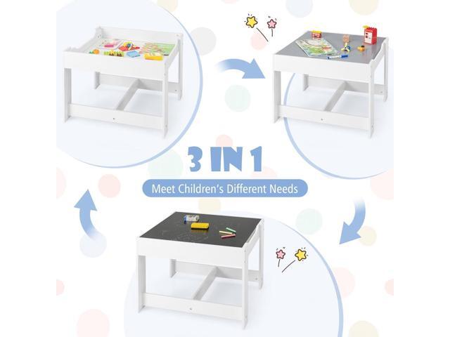 LDAILY Kids Table and Chairs, 3 in 1 Activity Table with Storage Drawer, Writable Blackboard, Detachable Tabletop, Wooden Toddler Table and Chair...