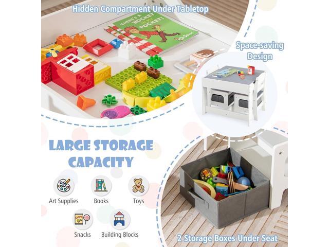 LDAILY Kids Table and Chairs, 3 in 1 Activity Table with Storage Drawer, Writable Blackboard, Detachable Tabletop, Wooden Toddler Table and Chair...