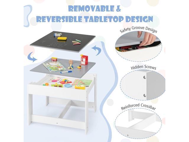 LDAILY Kids Table and Chairs, 3 in 1 Activity Table with Storage Drawer, Writable Blackboard, Detachable Tabletop, Wooden Toddler Table and Chair...