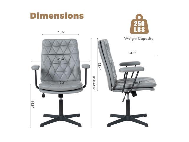 Desk Chair Without Wheels Swivel Tilt Home Office Chair with Criss Cross Legs Solid Armrest Grey