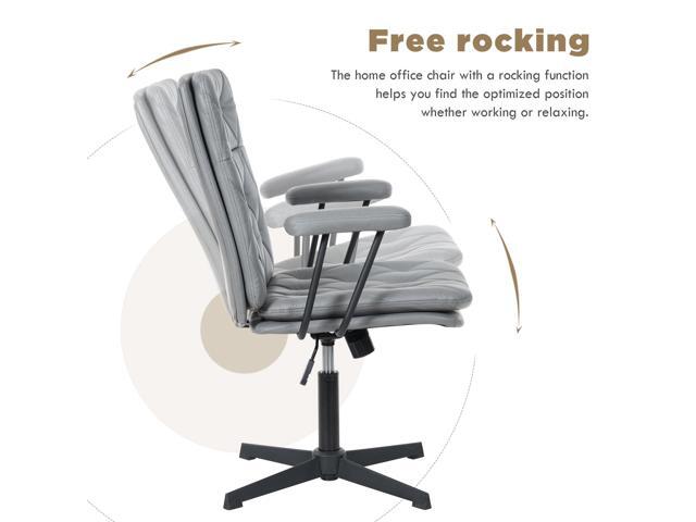 Desk Chair Without Wheels Swivel Tilt Home Office Chair with Criss Cross Legs Solid Armrest Grey