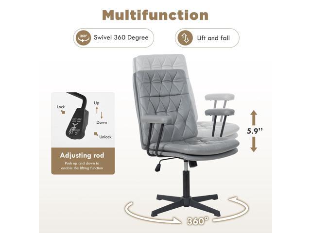 Desk Chair Without Wheels Swivel Tilt Home Office Chair with Criss Cross Legs Solid Armrest Grey