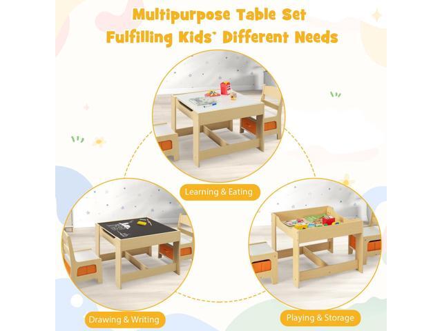 GLACER Kids Table and Chairs, 3 in 1 Wooden Activity Table with Storage, Reversible Tabletop, Chalkboard for Crafts, Drawing, Reading, Toddler...