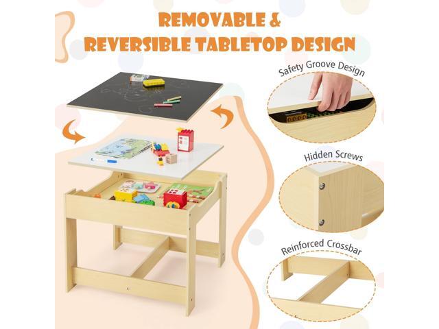 GLACER Kids Table and Chairs, 3 in 1 Wooden Activity Table with Storage, Reversible Tabletop, Chalkboard for Crafts, Drawing, Reading, Toddler...