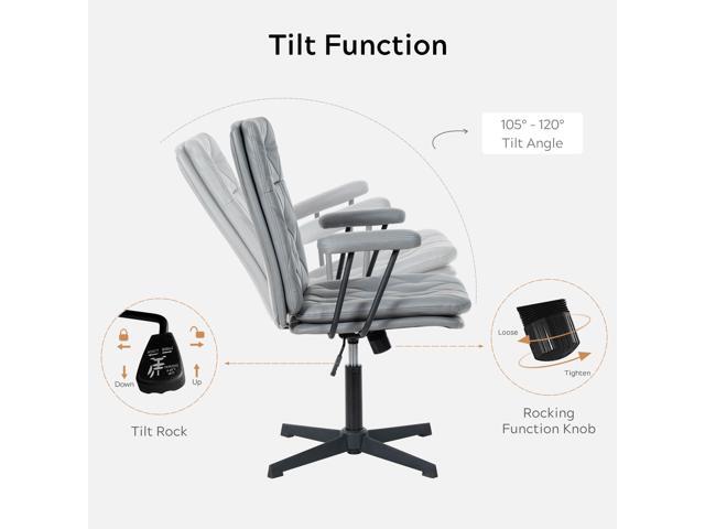 Home Desk Chair No Wheels with Arms Crossleg Stationary Ergonomic Office Swivel Working Computer Chair Grey