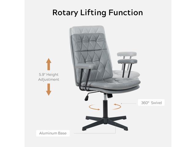 Home Desk Chair No Wheels with Arms Crossleg Stationary Ergonomic Office Swivel Working Computer Chair Grey
