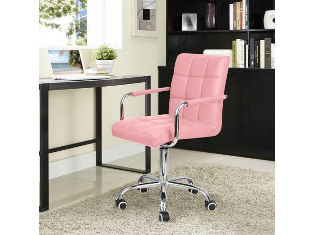 JUMMICO Modern Office & Vanity Desk Chair - Mid-Back Rolling Chair with Wheels, PU Leather, Cute for Office, Teen & Bedroom Desks (Pink)