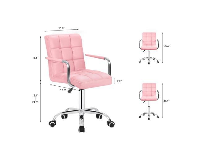 JUMMICO Modern Office & Vanity Desk Chair - Mid-Back Rolling Chair with Wheels, PU Leather, Cute for Office, Teen & Bedroom Desks (Pink)