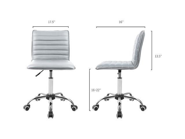 JUMMICO Armless Vanity Office Chair with Wheels, Small Cute Makeup Desk Chair Ribbed Leather Swivel Computer Task Chair (Light Gray)