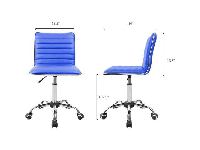 JUMMICO Armless Vanity Office Chair with Wheels, Small Cute Makeup Desk Chair Ribbed Leather Swivel Computer Task Chair (Blue)