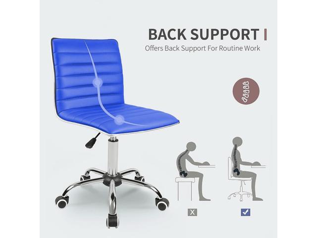 JUMMICO Armless Vanity Office Chair with Wheels, Small Cute Makeup Desk Chair Ribbed Leather Swivel Computer Task Chair (Blue)