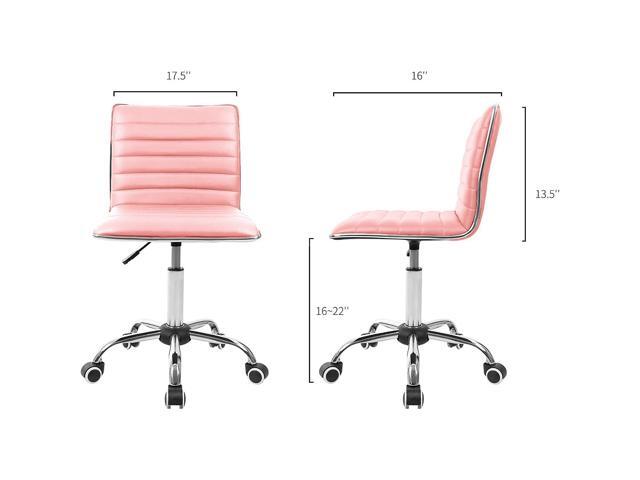 JUMMICO Armless Vanity Office Chair with Wheels, Small Cute Makeup Desk Chair Ribbed Leather Swivel Computer Task Chair (Pink)