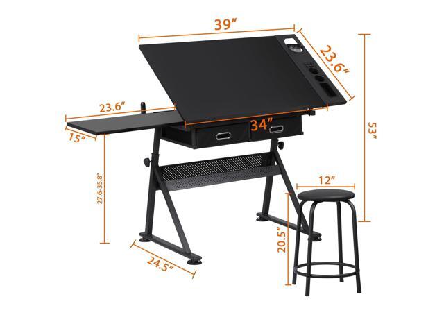 LEMY Drafting Table Art Desk, Height Adjustable Drawing Table Tilting Tabletop Work Station with Stool and Storage Drawer for Home, Office,...