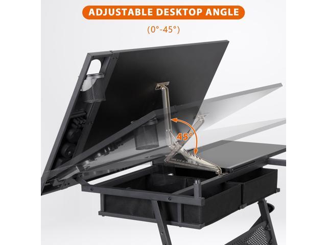 LEMY Drafting Table Art Desk, Height Adjustable Drawing Table Tilting Tabletop Work Station with Stool and Storage Drawer for Home, Office,...