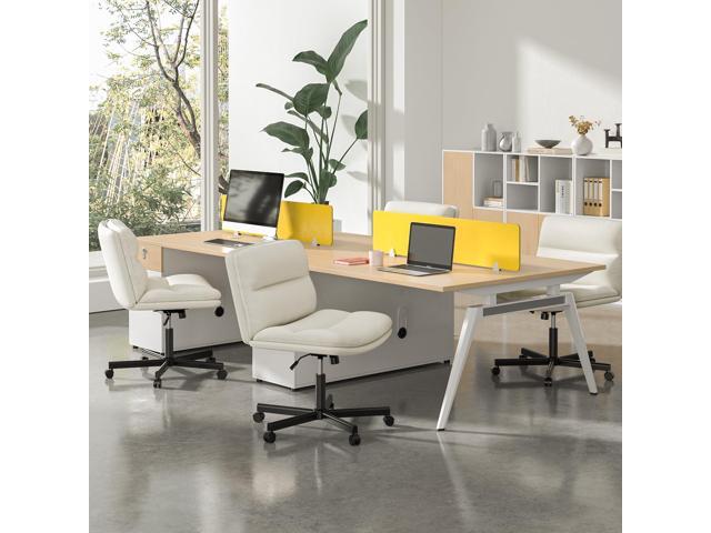 Rfiver Ergonomic Armless Criss Cross Chair with Height Adjustable and Swivel, Wide & Thickened Cushion Cross Legged Vanity Chair, Comfortable PU...
