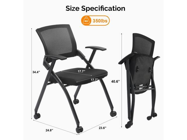 Black Folding Office Chair, Foldable & Stackable, Mesh Back & Sponge Seat, Wheels, Arm Rest, Ergonomic, 350 lbs Capacity