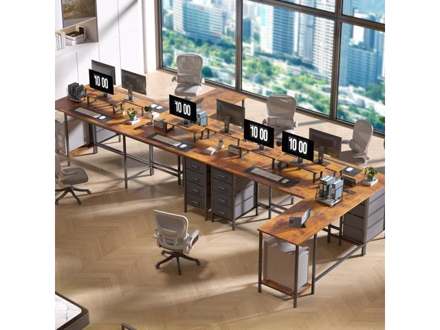 66' L Shaped Computer Desk with Power Outlets, Home Office Desk with 4 Adjustable Storage Drawers & 2 Monitor Stands, Large Two Person Gaming Table...