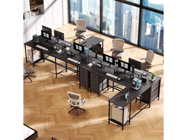 66' L Shaped Computer Desk, 94.4'' Home Office Desk with Power Outlets, 4 Adjustable Storage Drawers & 2 Monitor Stands, Large Two Person Gaming...