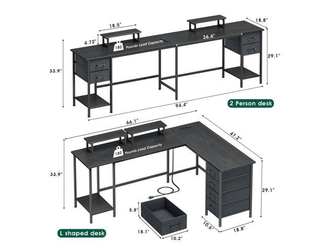 66' L Shaped Computer Desk, 94.4'' Home Office Desk with Power Outlets, 4 Adjustable Storage Drawers & 2 Monitor Stands, Large Two Person Gaming...