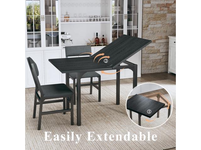 Dining Table Set for 4, Extendable Kitchen Table Cushion Chairs Set of 4, Rectangle Dining Table with Metal Frame & MDF Board, Folding for Small...