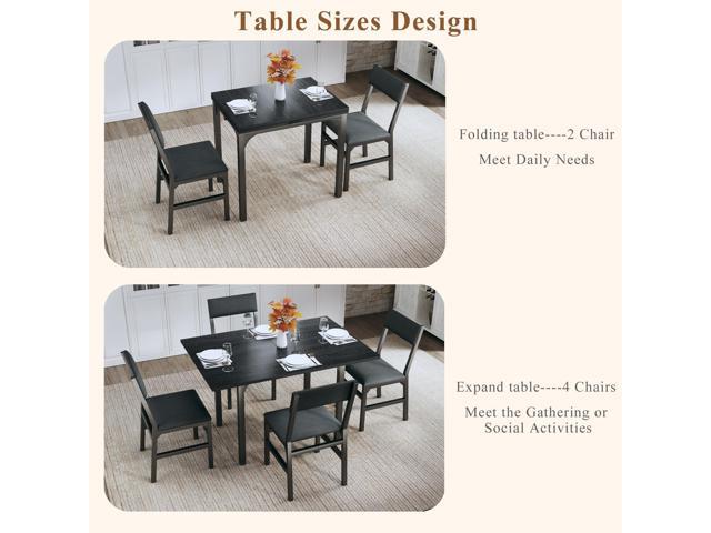 Dining Table Set for 4, Extendable Kitchen Table Cushion Chairs Set of 4, Rectangle Dining Table with Metal Frame & MDF Board, Folding for Small...