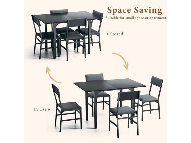 Dining Table Set for 4, Extendable Kitchen Table Cushion Chairs Set of 4, Rectangle Dining Table with Metal Frame & MDF Board, Folding for Small...