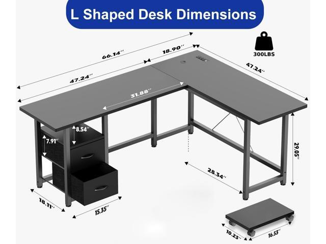 Gizoon 66' L Shaped Gaming Desk with Large Drawers, Reversible Corner Desk with Power Outlets & Moveable CPU Stand, Home Office Computer Desk, Black