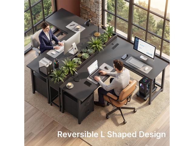 Gizoon 66' L Shaped Gaming Desk with Large Drawers, Reversible Corner Desk with Power Outlets & Moveable CPU Stand, Home Office Computer Desk, Black