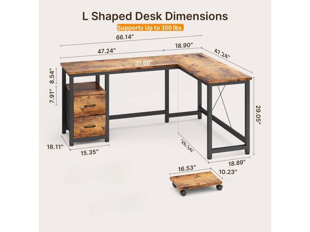 Gizoon 66 Inch L Shaped Desk with Drawers, Reversible Corner Computer Desk with Power Outlets, Home Office Desk with Moveable CPU Stand, Large...