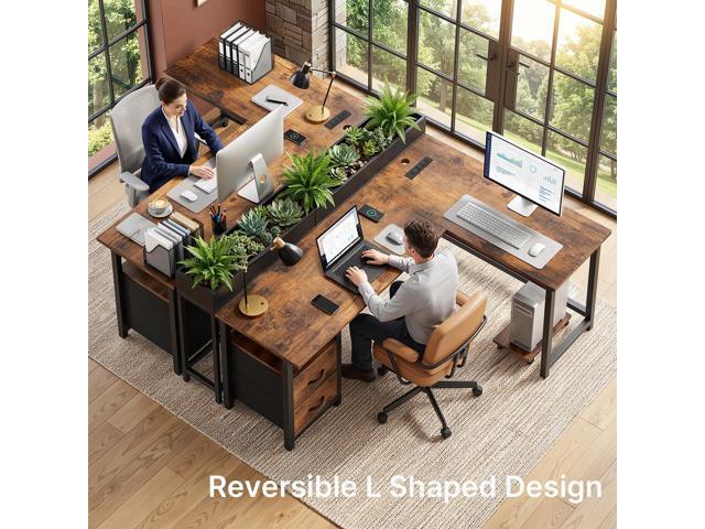 Gizoon 66 Inch L Shaped Desk with Drawers, Reversible Corner Computer Desk with Power Outlets, Home Office Desk with Moveable CPU Stand, Large...
