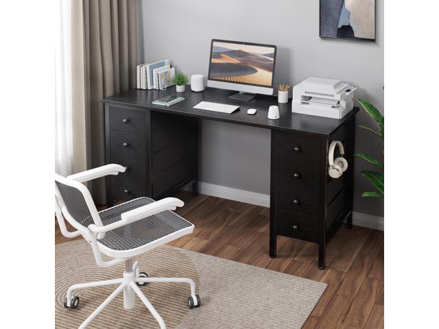DLisiting Black Gaming Desk with Fabric Drawers on Both Sides, 55 Inch Home Office Computer Study Writing Work PC Desk with 8 Storage Drawers...