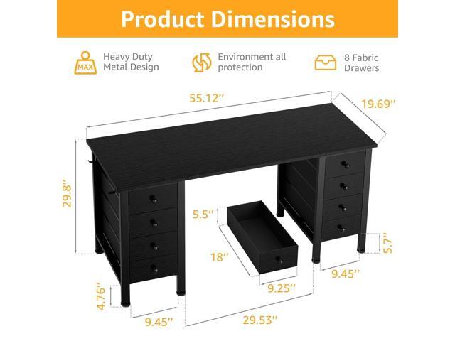 DLisiting Black Gaming Desk with Fabric Drawers on Both Sides, 55 Inch Home Office Computer Study Writing Work PC Desk with 8 Storage Drawers...