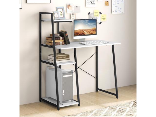 COSTWAY Computer Desk with 4-Tier Storage Shelves, Home Office Desk Writing Table with Sturdy X-Shape Frame, Adjustable Foot Pads, Modern Simple...