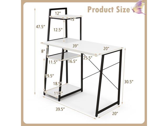 COSTWAY Computer Desk with 4-Tier Storage Shelves, Home Office Desk Writing Table with Sturdy X-Shape Frame, Adjustable Foot Pads, Modern Simple...