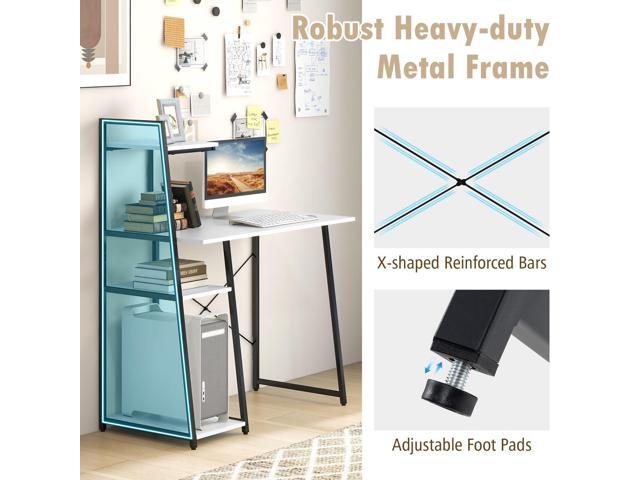 COSTWAY Computer Desk with 4-Tier Storage Shelves, Home Office Desk Writing Table with Sturdy X-Shape Frame, Adjustable Foot Pads, Modern Simple...