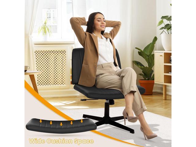 Cross Legged Office Chair Desk Chair Without Wheels,Vanity Chair with Back Ergonomic Swivel Armless Chair Adjustable Height 29-34 Comfy Meditation...