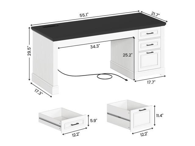 SEDETA Office Desk with 3 Drawers, 55' Executive Computer Desk with Storage Drawers, Farmhouse Desk with Power Outlet for Home Office, White