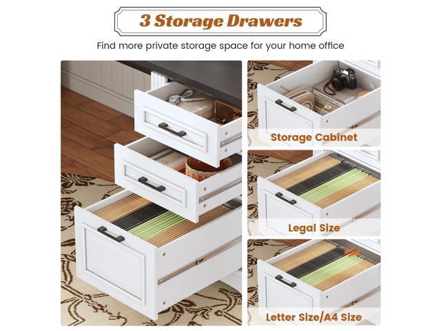 SEDETA Office Desk with 3 Drawers, 55' Executive Computer Desk with Storage Drawers, Farmhouse Desk with Power Outlet for Home Office, White