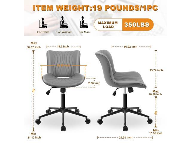 Office Chair, Armless Desk Chair with Wheels, Ergonomic Comfy Home Office Computer Task Chairs, Faux Leather Padded Cute Vanity Chair, Adjustable...