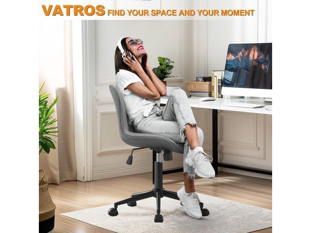 Office Chair, Armless Desk Chair with Wheels, Ergonomic Comfy Home Office Computer Task Chairs, Faux Leather Padded Cute Vanity Chair, Adjustable...