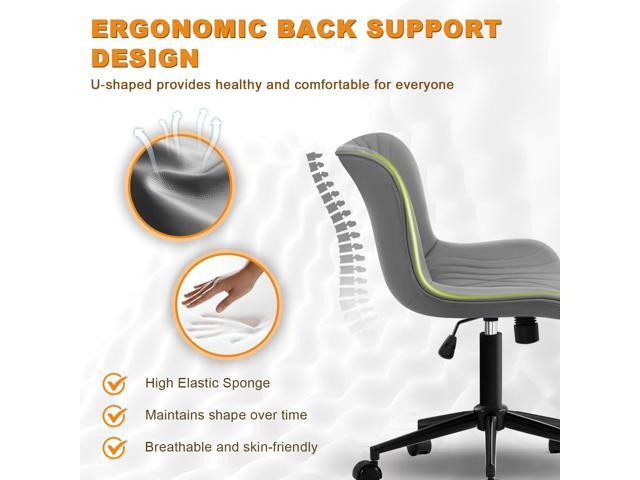 Office Chair, Armless Desk Chair with Wheels, Ergonomic Comfy Home Office Computer Task Chairs, Faux Leather Padded Cute Vanity Chair, Adjustable...
