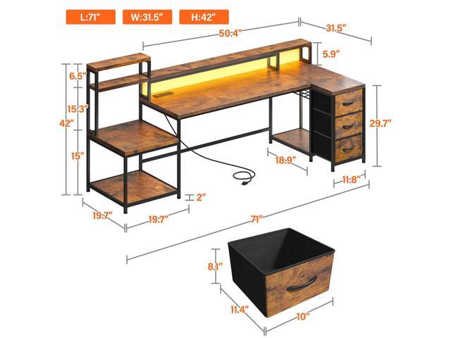 EnHomee 71' L Shaped Computer Desk with 3 Drawers & Hutch,Reversible Gaming Desk with LED Lights & Power Outlet,Home Office Desks with Monitor...