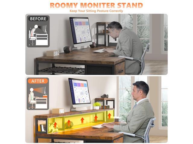 EnHomee 71' L Shaped Computer Desk with 3 Drawers & Hutch,Reversible Gaming Desk with LED Lights & Power Outlet,Home Office Desks with Monitor...